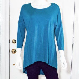AZULES EMERALD GREEN SCOOP NECK 3/4 SLEEVE HI-LOW TUNIC - MEDIUM